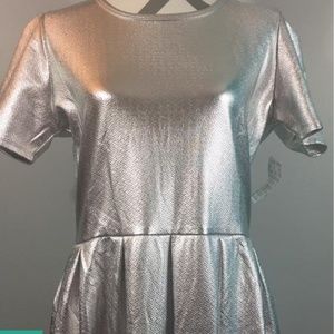 LuLaRoe Elegant Amelia Faux Leather Silver 2XL NWT
